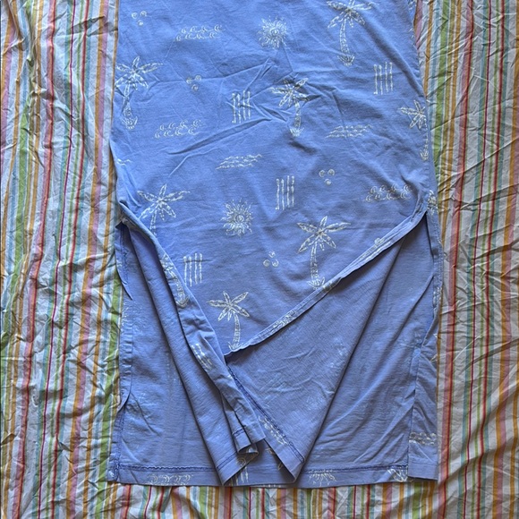 Vintage Periwinkle Blue Short Sleeve Maxi T-Shirt Dress with Palm Tree Print, m - Picture 3 of 7